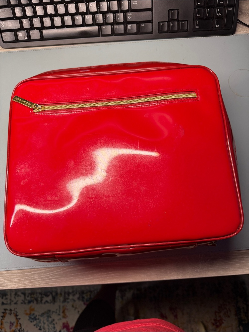 Estee Lauder Red Glossy Cosmetic Bag with Gold Zipper - Picture 1 of 4